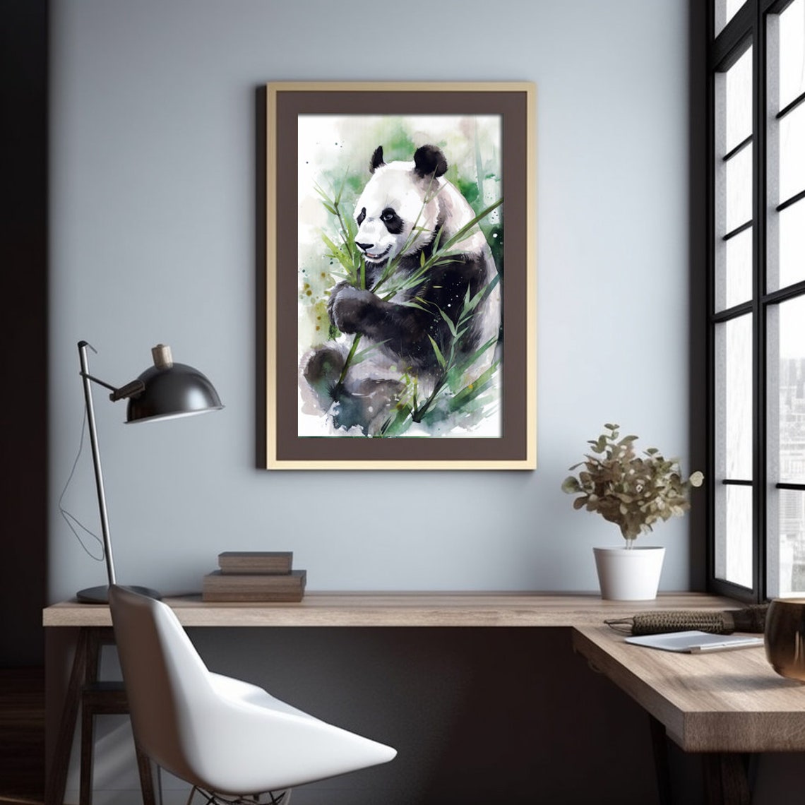 Giant Panda Eating Bamboo Watercolor Nursery Kids Room Poster - Image 4