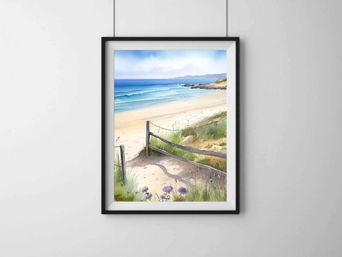 Beach Path Through Dunes Watercolor Ocean Coastal Painting Poster - Image 4
