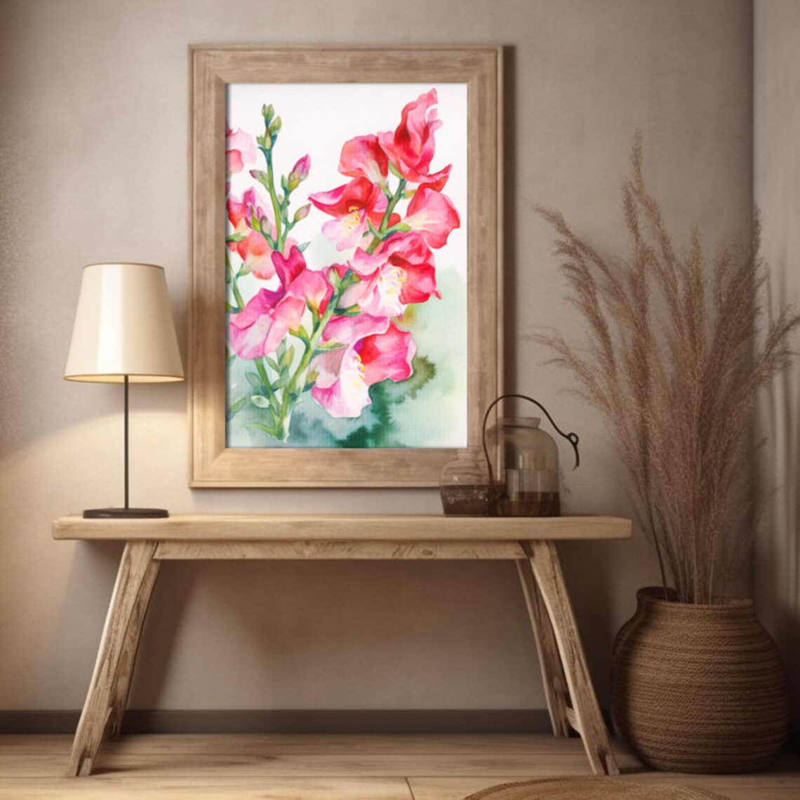 Pink Snapdragon Flowers Watercolor Bloom Botanical Painting Poster - Image 4