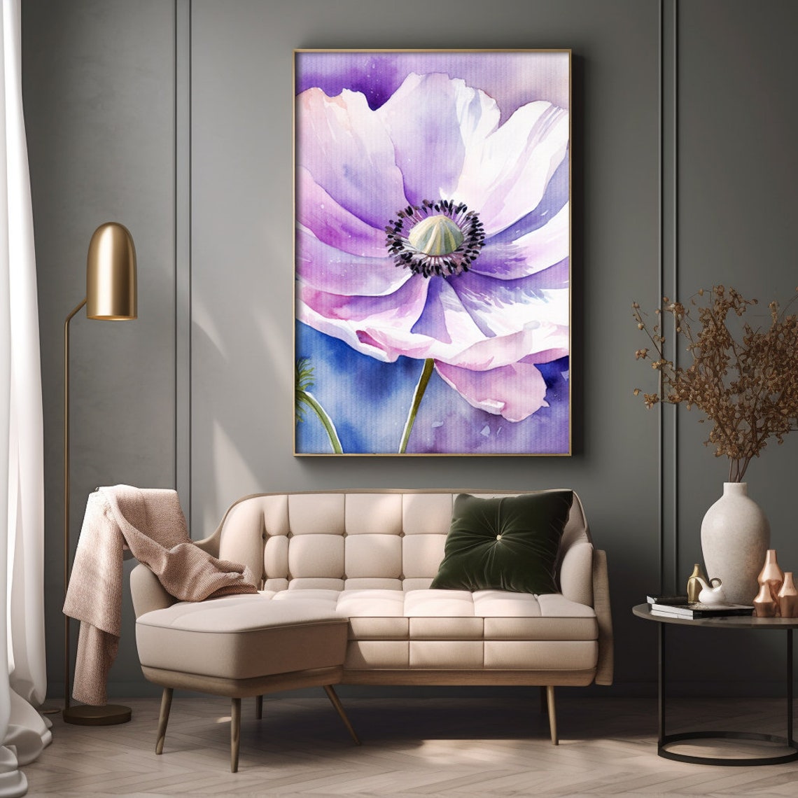 Lavender Anemone Flower Watercolor Close Up Botanical Poster - Image 2