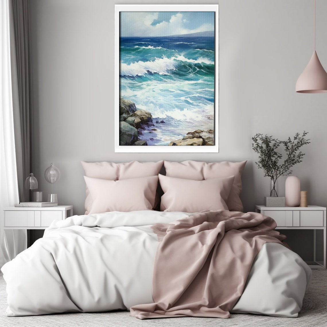 Turquoise Ocean Waves Crashing On Rocks Coastal Seascape Poster - Image 3