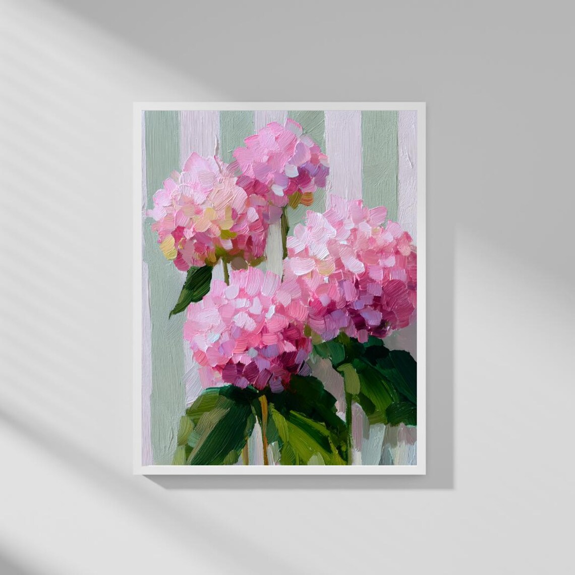 Pink Hydrangea Flowers Impasto Oil Painting Floral Still Life Poster