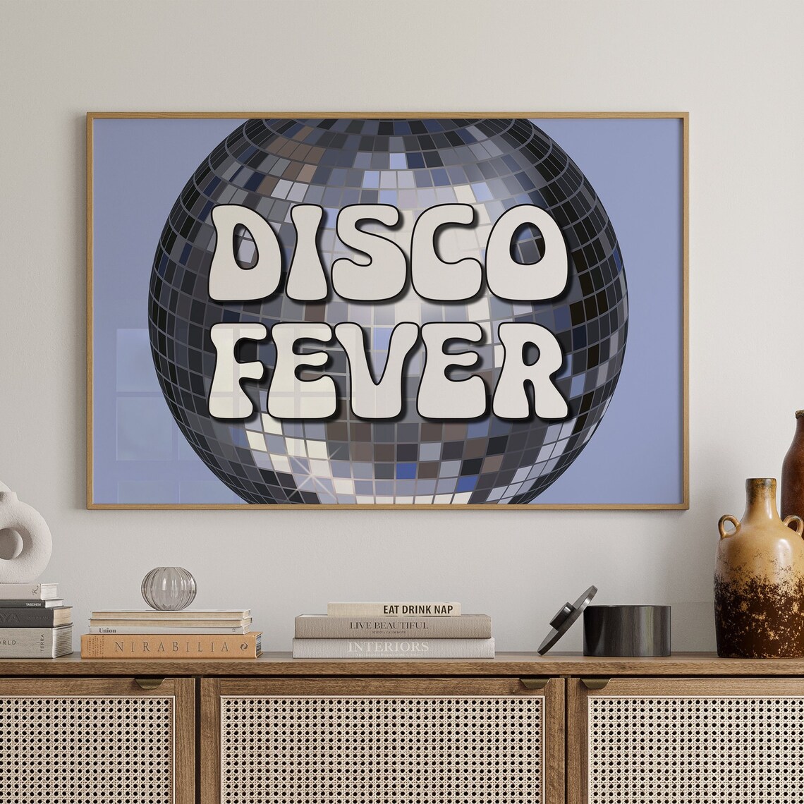 Disco Fever Retro Groovy Typography Silver Mirror Ball Poster
