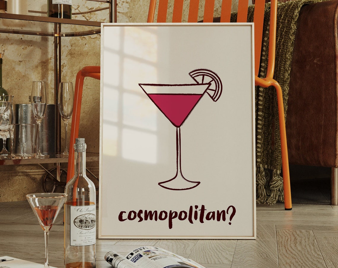 Cosmopolitan Pink Martini Glass Lime Wedge Fun Bar Cart Art Poster
