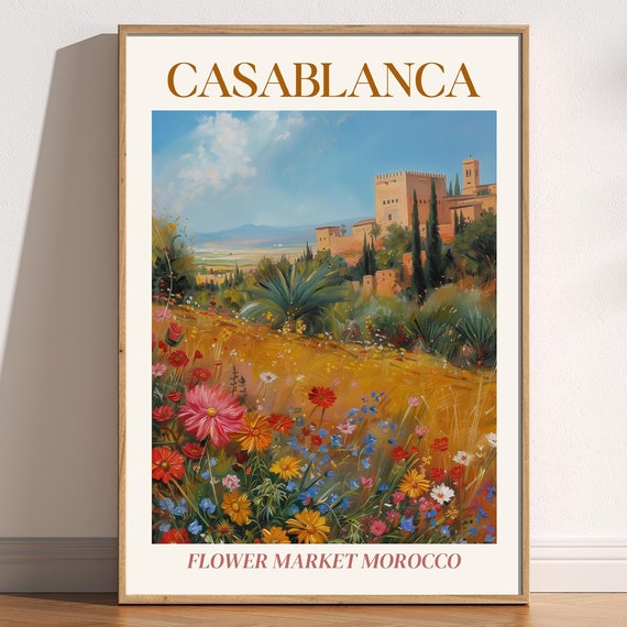 Casablanca Morocco Travel Print Flower Market Scenery Landscape Housewarming Gift Lover Living Room Wall Art Home Decor