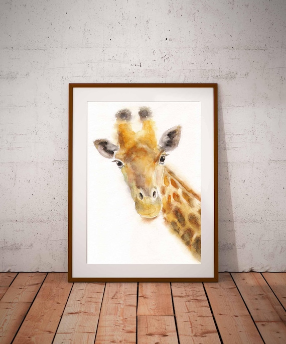 Giraffe Face Watercolor Gentle Safari Animal Nursery Art Poster