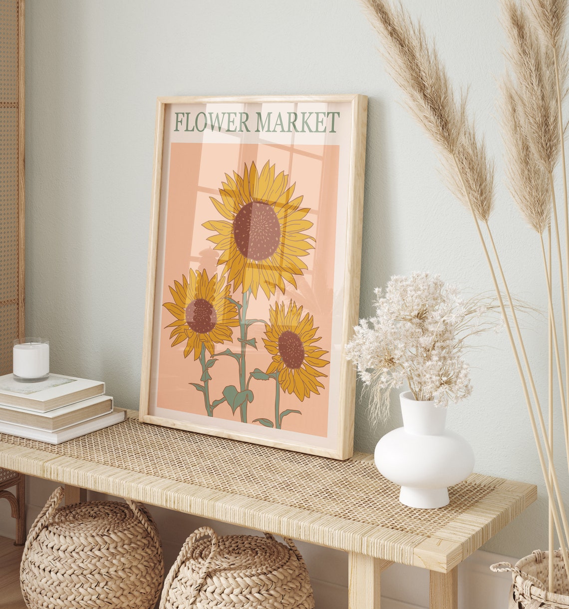 Sunflower Flower Market Poster Sunflower Bohemian Matisse Art Print Retro Flower Print For Girls Bedroom - Image 2
