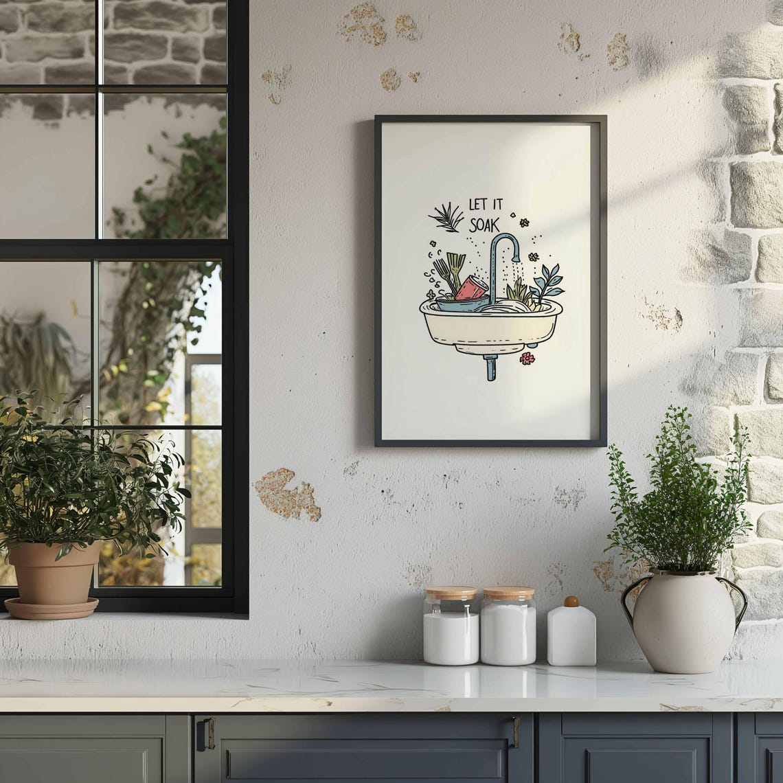 Let It Soak Kitchen Sink Funny Dishware Humor Wall Decor Poster - Image 2