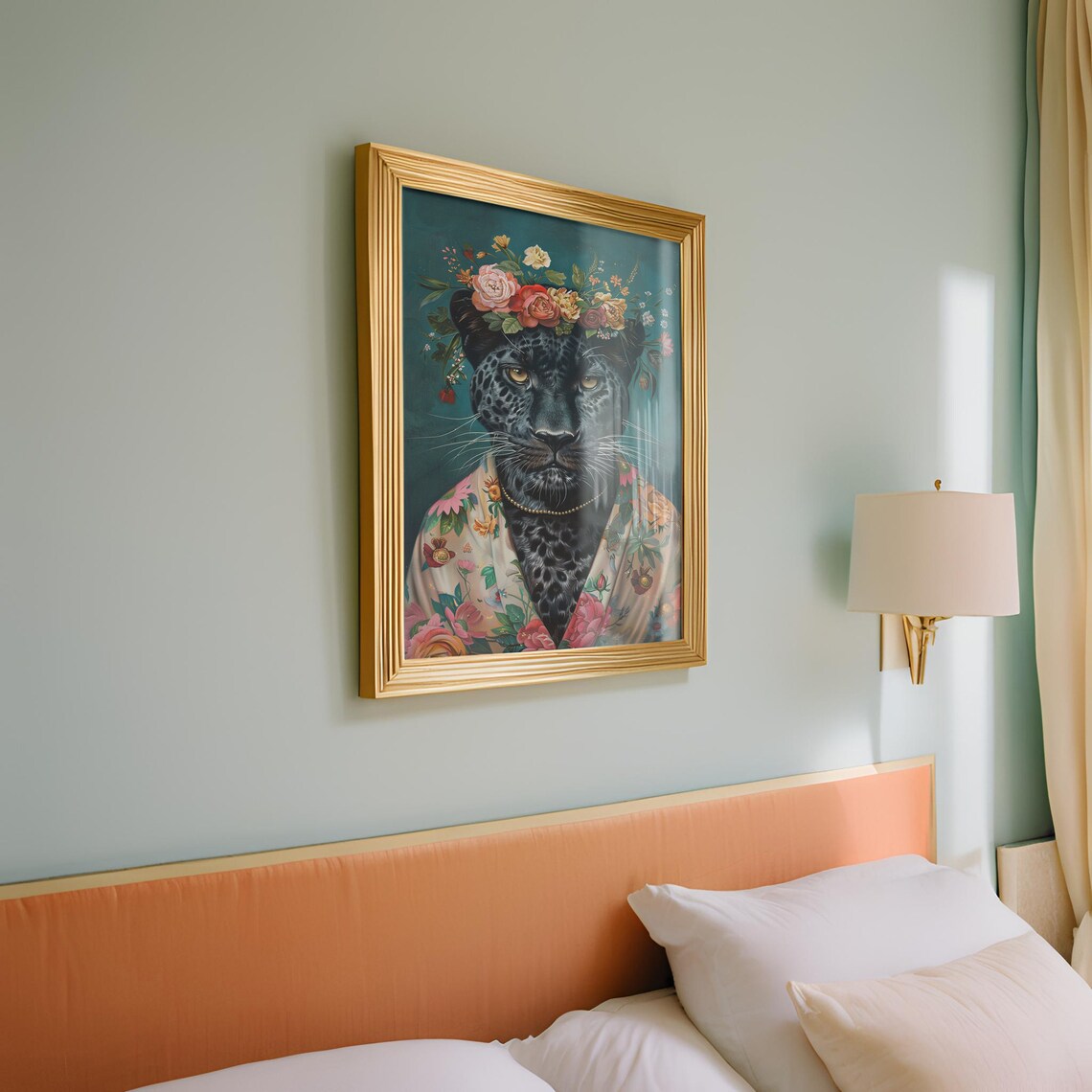 Black Panther With Flower Crown, Maximalist Portrait - Image 2