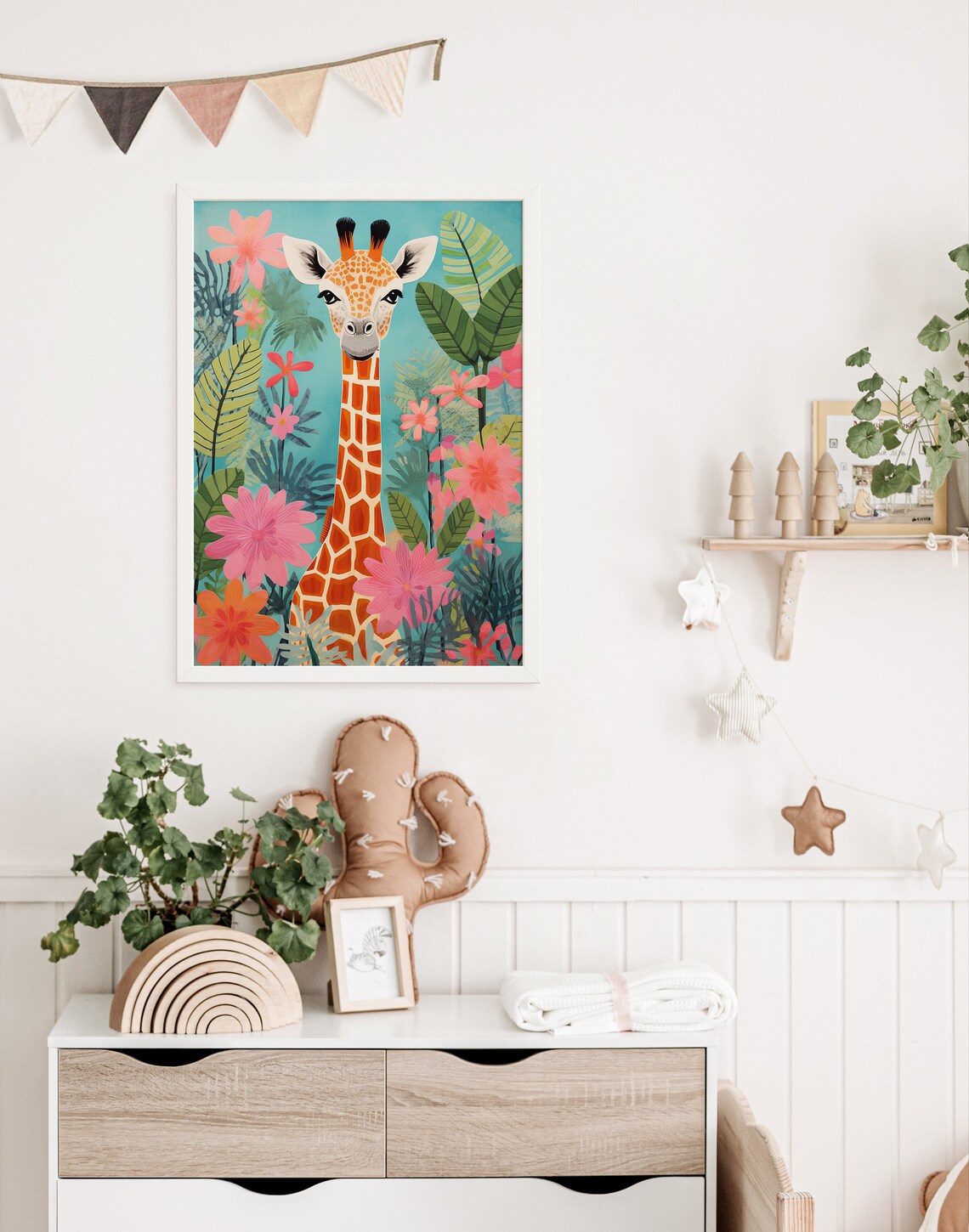 Giraffe In Pastel Botanical Jungle Art Print - Image 3