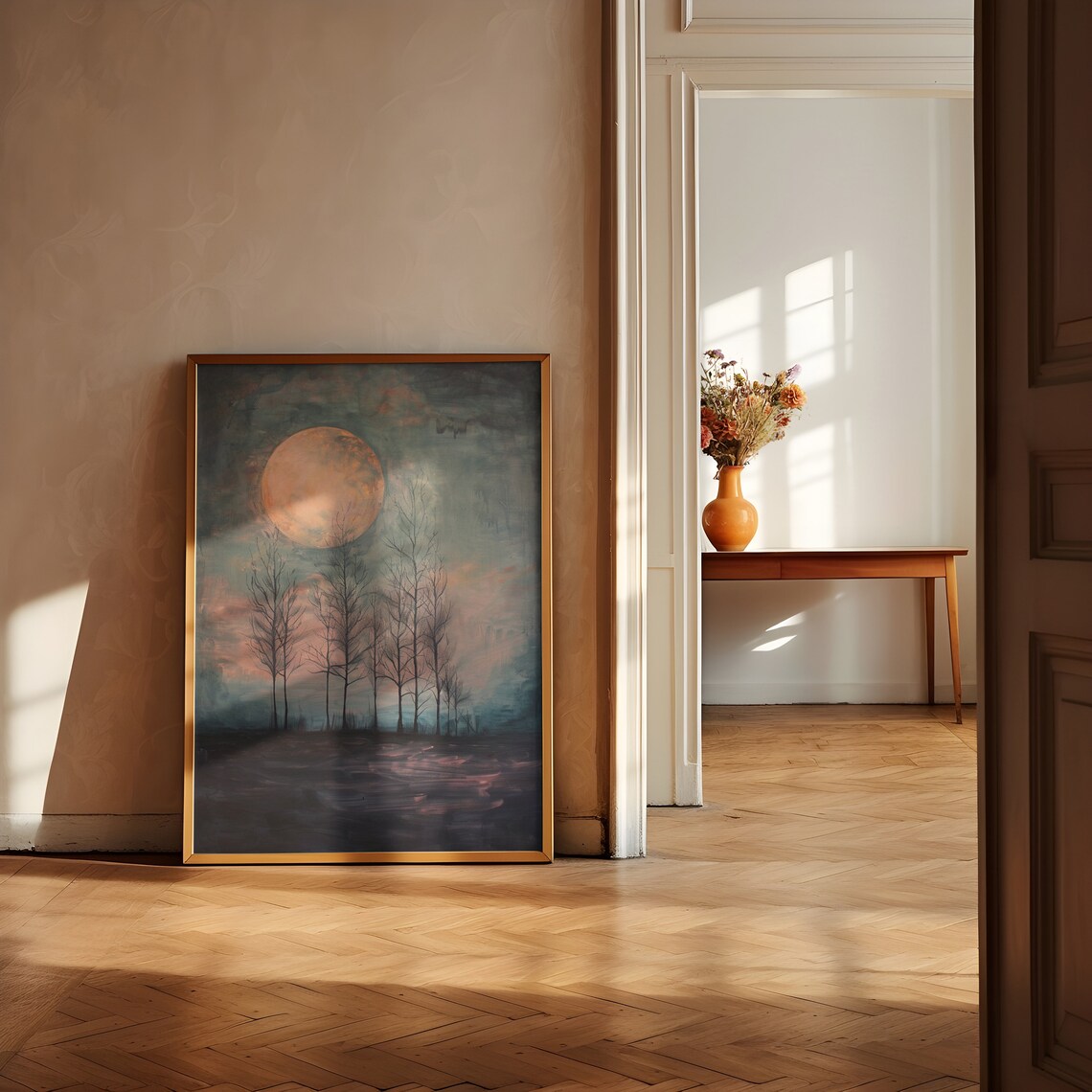Full Moon Above Solitary Trees Art Print, Dark Academia - Image 4