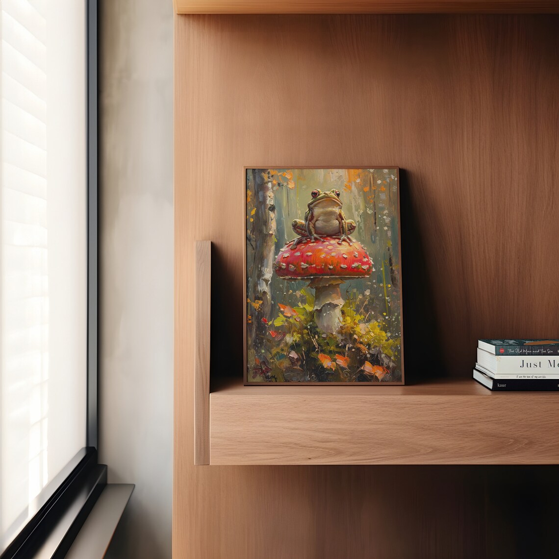 Frog Sitting on a Mushroom, Cottagecore Art Print - Image 3