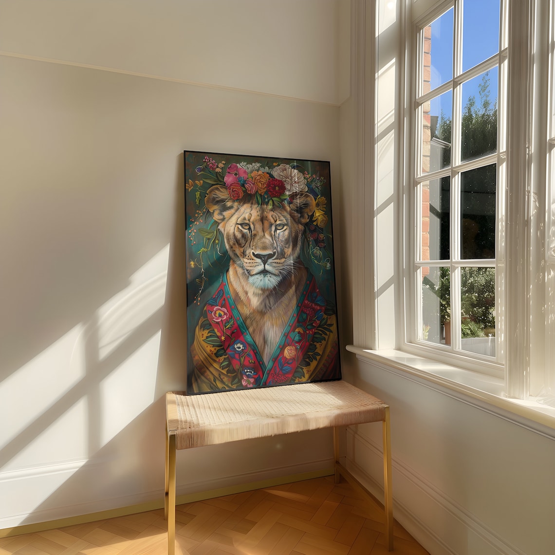 Maximalist Eclectic Lioness With Flowers Art Print - Image 3