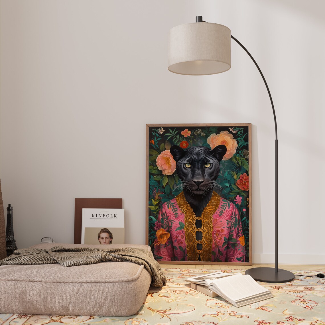 Panther Art Print, Maximalist Eclectic Floral Portrait - Image 3