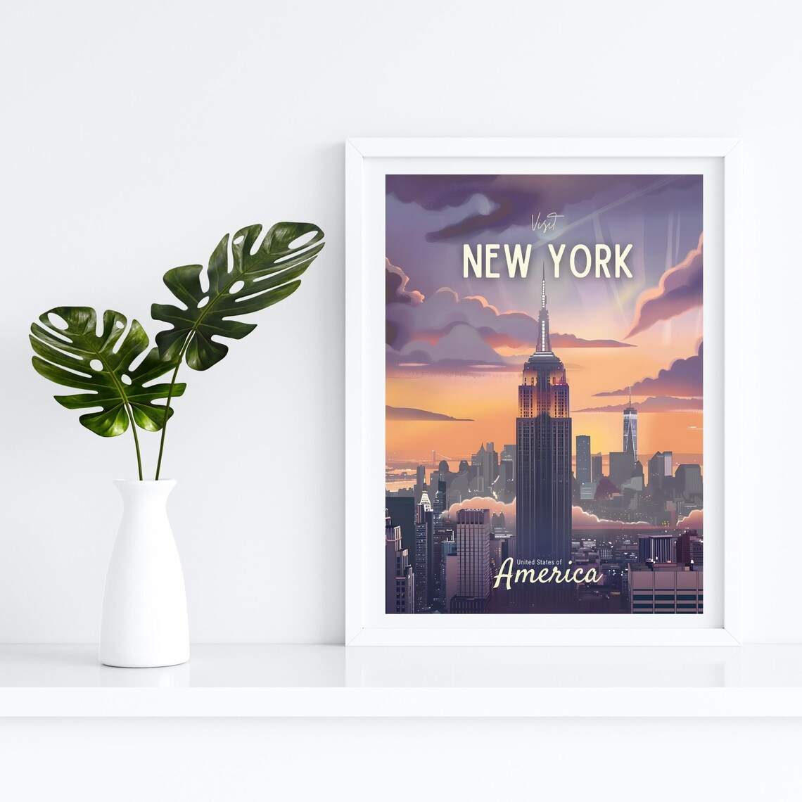 New York City Sunset Skyline with Empire State Building Travel Poster - Image 4
