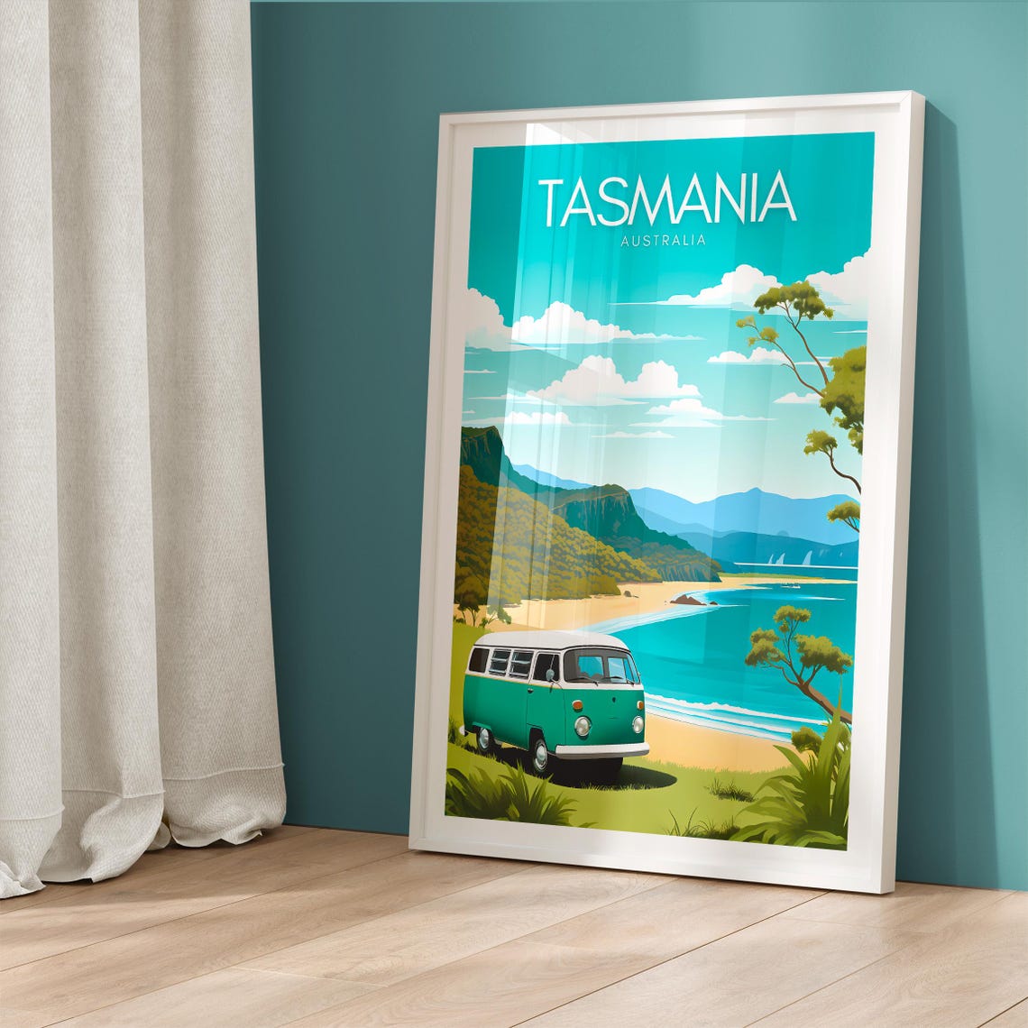 Tasmania Australia Vintage Camper Van Coastal Beach Travel Poster - Image 5