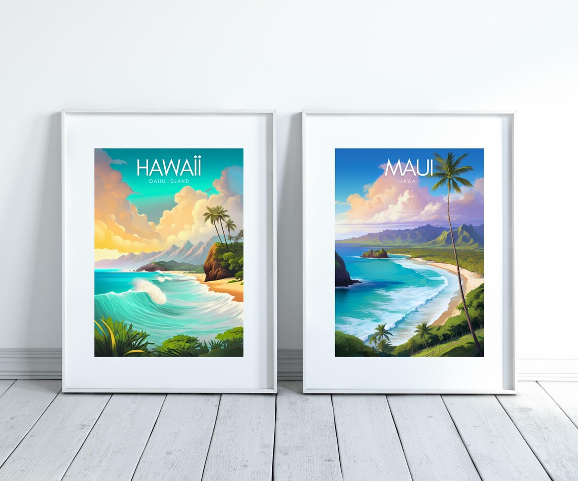 Hawaii Oahu Island Vintage Beach Surf Wave Retro Travel Poster - Image 3