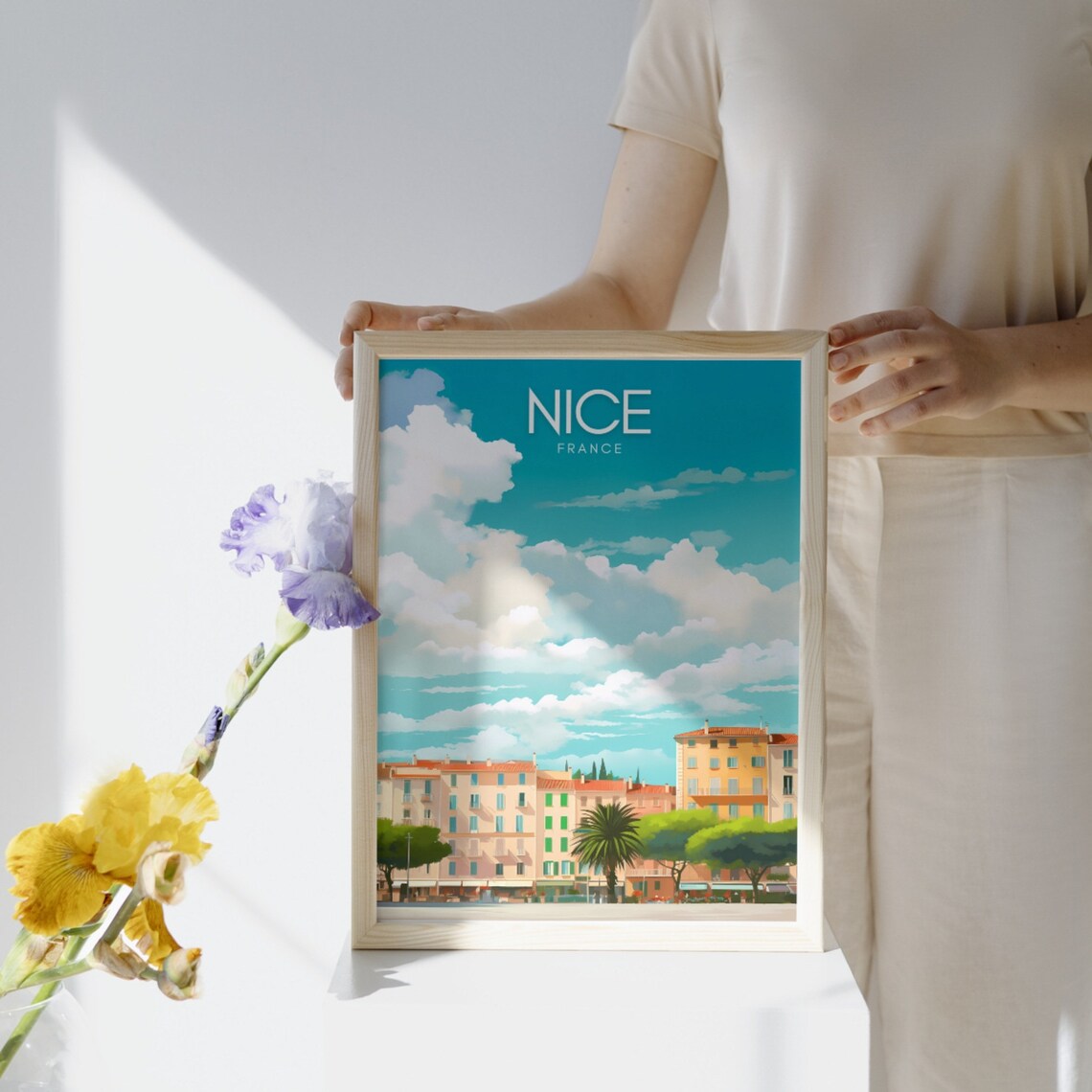 Nice France Pastel Waterfront Buildings Riviera Travel Poster Art - Image 3