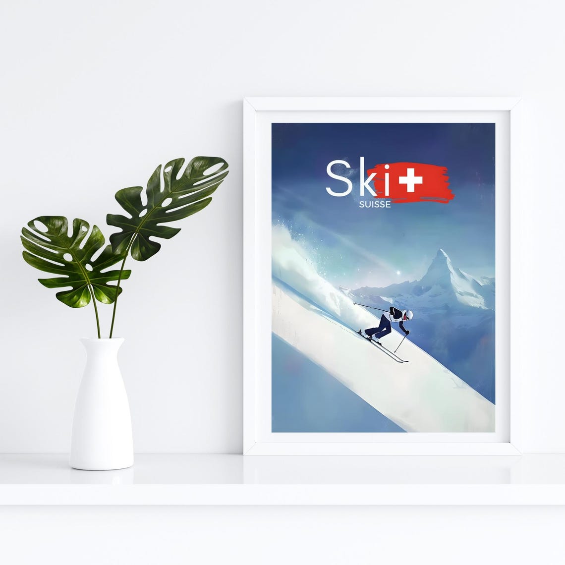 Ski Suisse Downhill Skier Racing in the Alps Travel Poster Art - Image 4