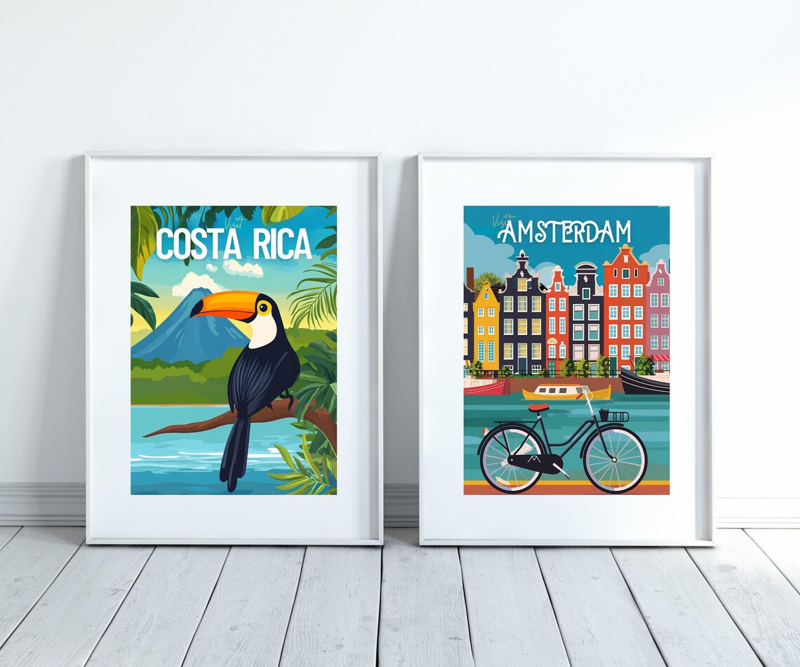 Amsterdam Netherlands Canal Houses Bicycle Flat Art Travel Poster - Image 3