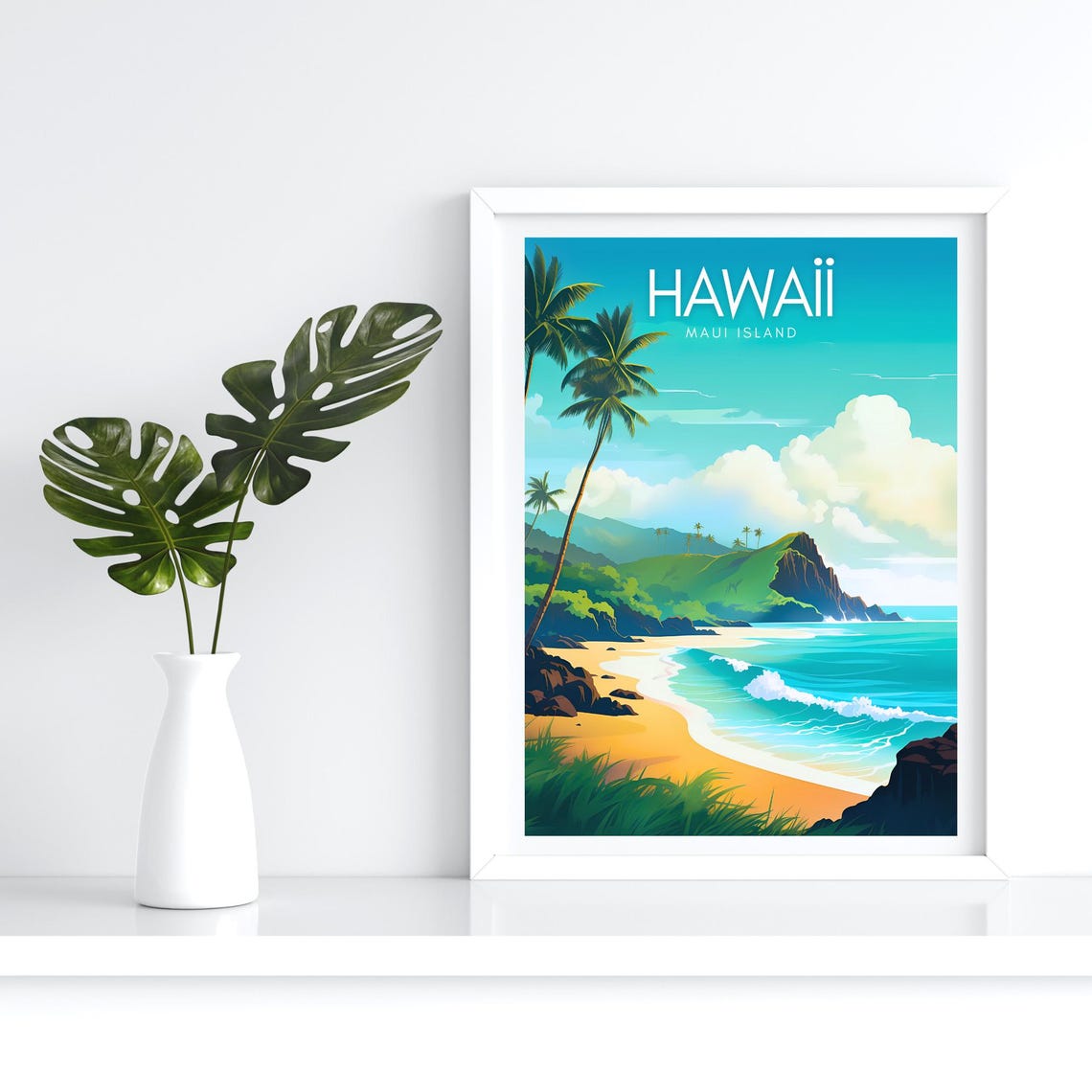 Hawaii Maui Island Golden Palm Beach Turquoise Cliffs Travel Poster - Image 4