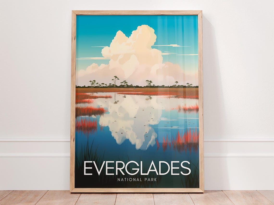 Everglades National Park Poster with Wetlands Reflection and Sawgrass