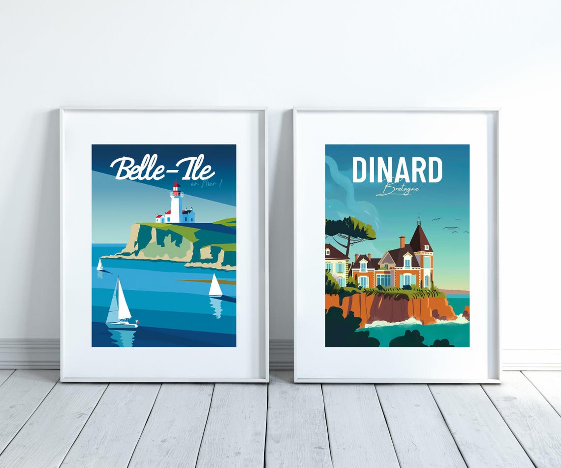 Dinard Bretagne Seaside Villas on Emerald Cliffs Travel Poster - Image 4