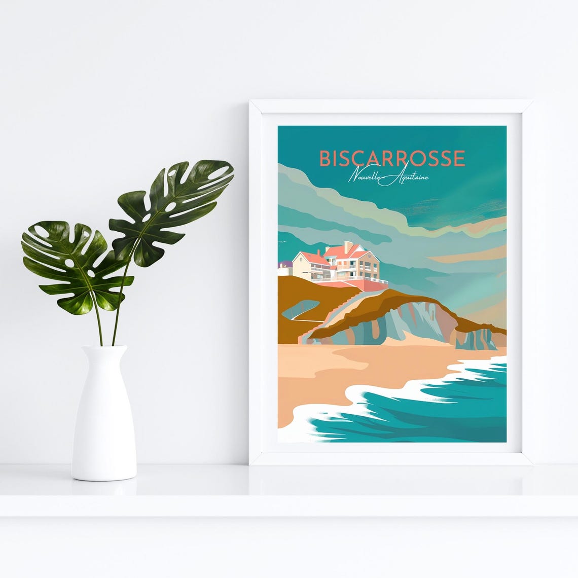 Biscarrosse Nouvelle Aquitaine Cliff Villa Coast Travel Poster - Image 4