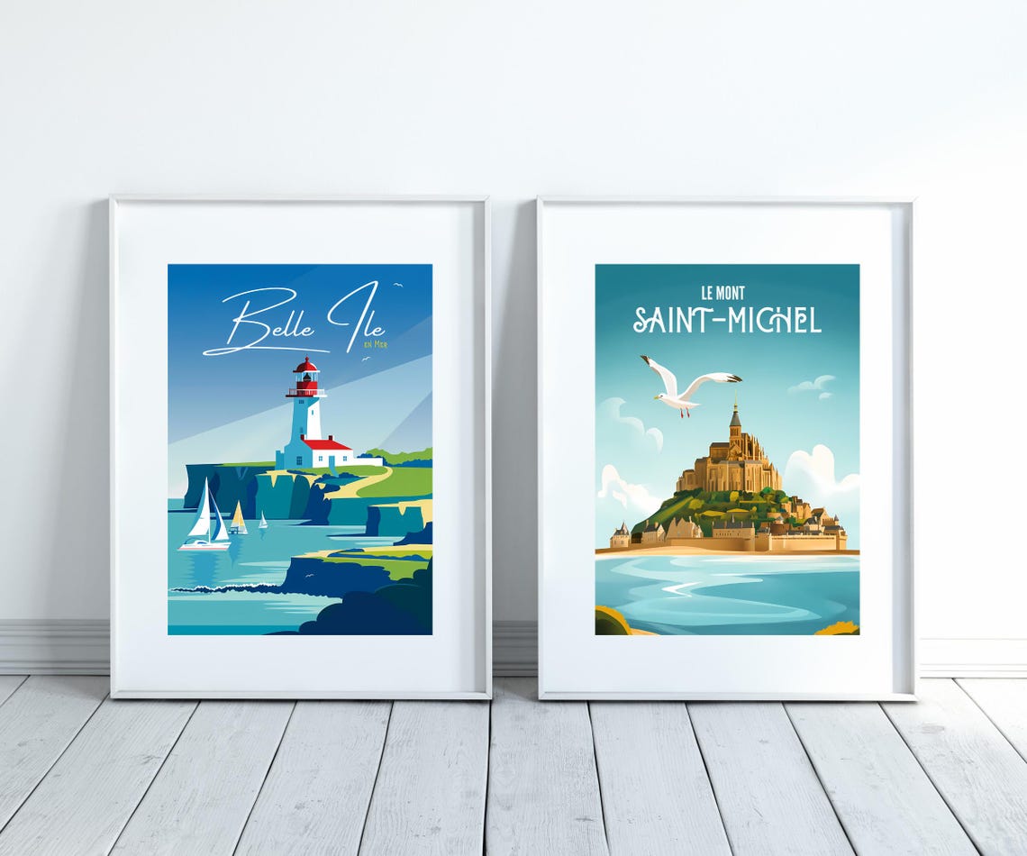 Mont Saint-Michel Seagull Above Abbey Turquoise Sky France Poster - Image 3