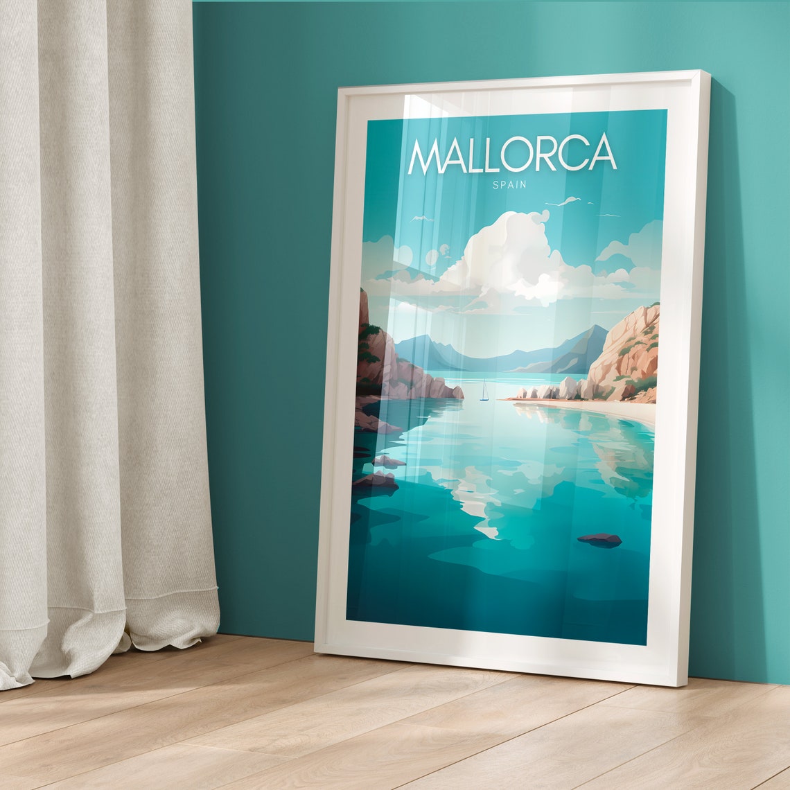 Mallorca Spain Poster with Turquoise Cove between Rocky Cliffs - Image 5