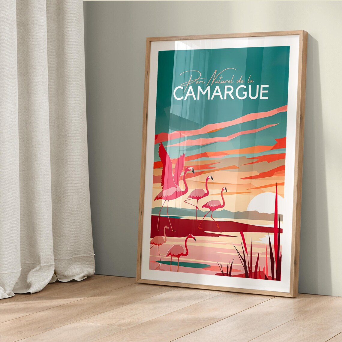 Parc Naturel De La Camargue Flamingos Sunset France Travel Poster - Image 5