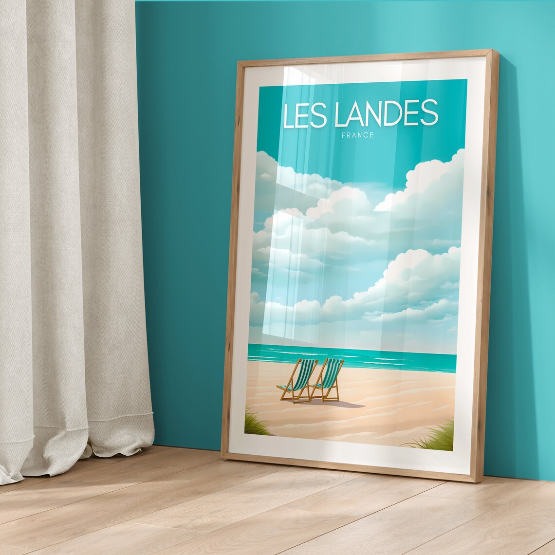 Les Landes France Beach Poster with Deck Chairs on Golden Sandy Shores - Image 5