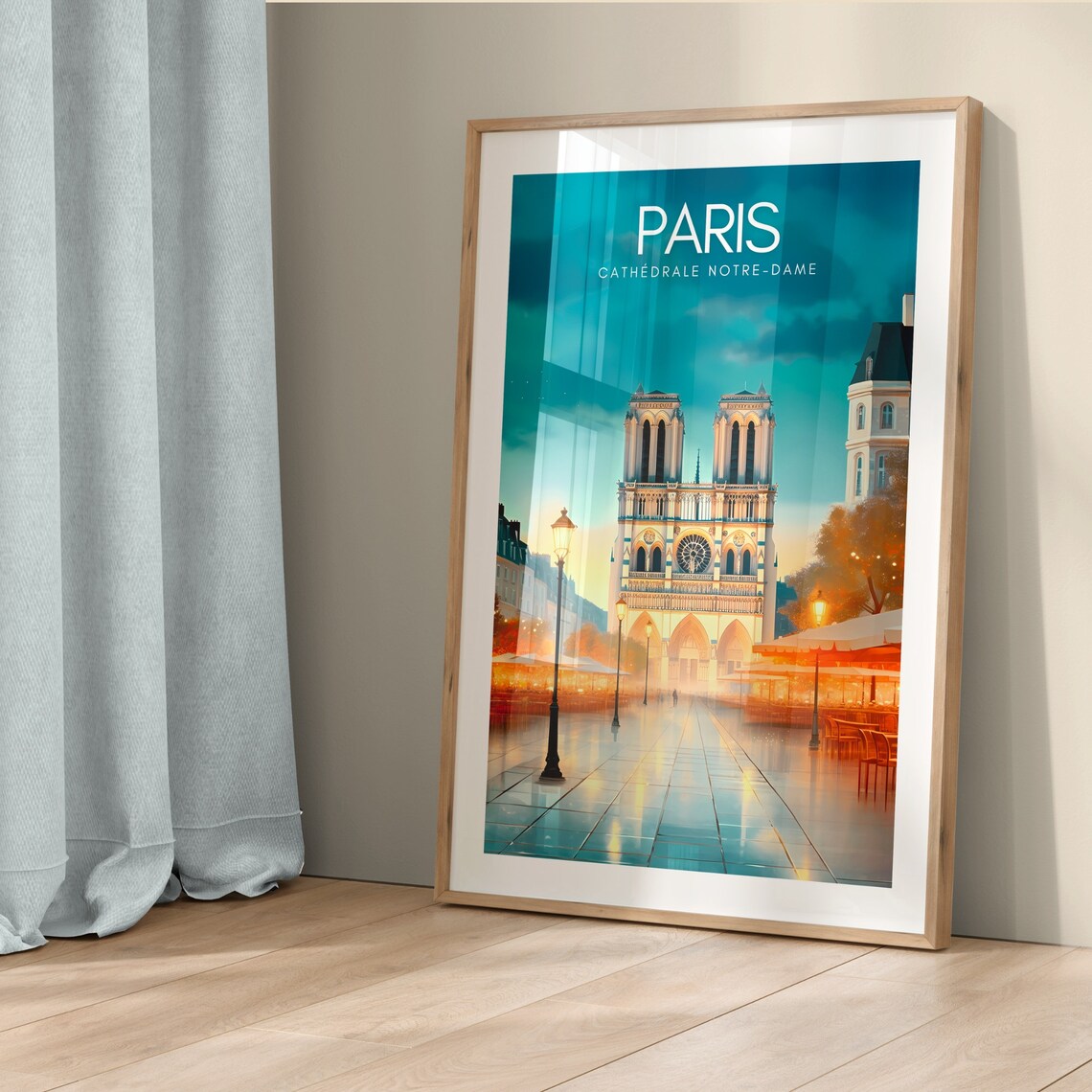 Paris France Notre Dame Cathedral Night Vintage Travel Poster - Image 5