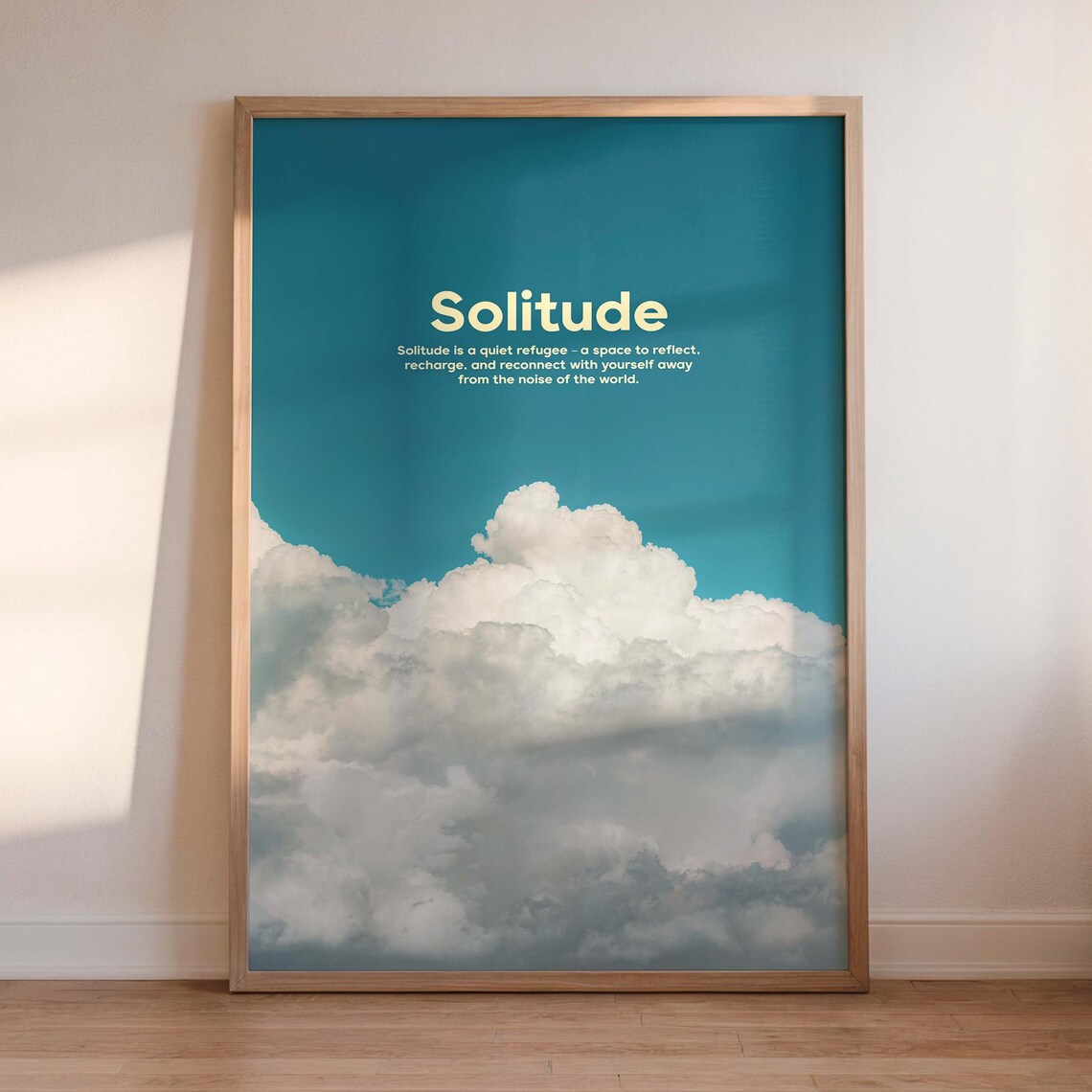 Solitude Poster Clouds Positive Quote Print Typography Trendy Wall Art Retro Posters And Prints Simple Blue