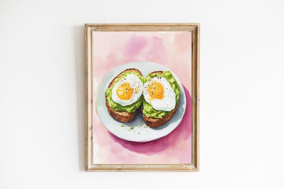 Avocado Toast Pink Oil Painting Art Print Cute Quirky Whimsical Trendy Kitchen Wall Bright Pastel Girly Poster Bar Cart