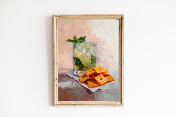 Mojito Cocktail with Cheese Crackers and Napkin Artwork Poster