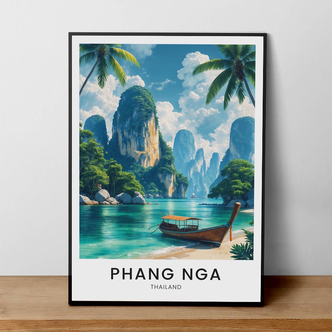 Phang Nga Thailand Karst Islands Longtail Boat Turquoise Bay Poster
