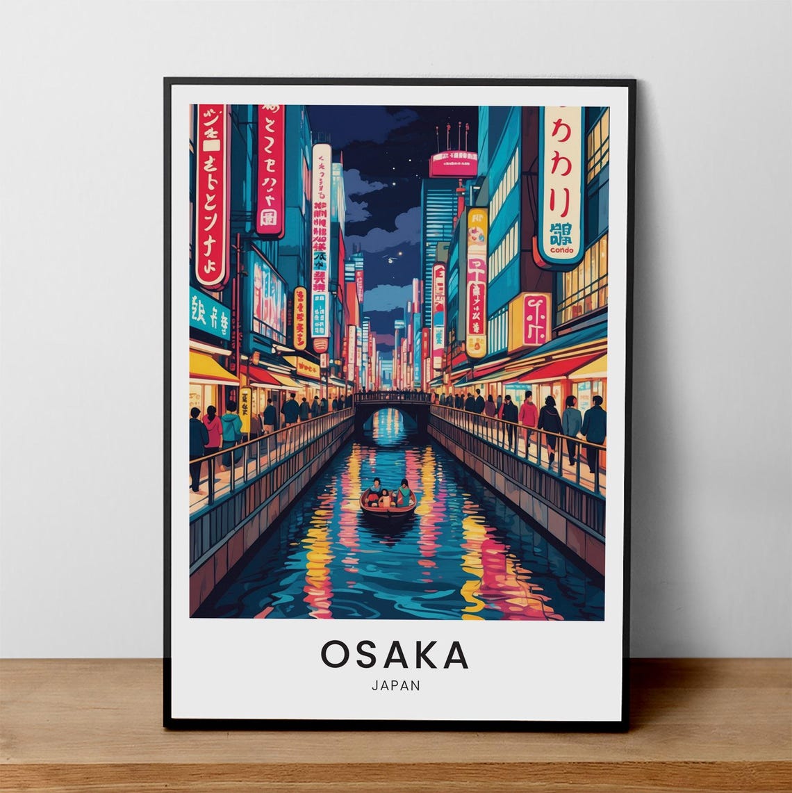 Osaka Japan Dotonbori Canal Night Neon Lights City Travel Poster