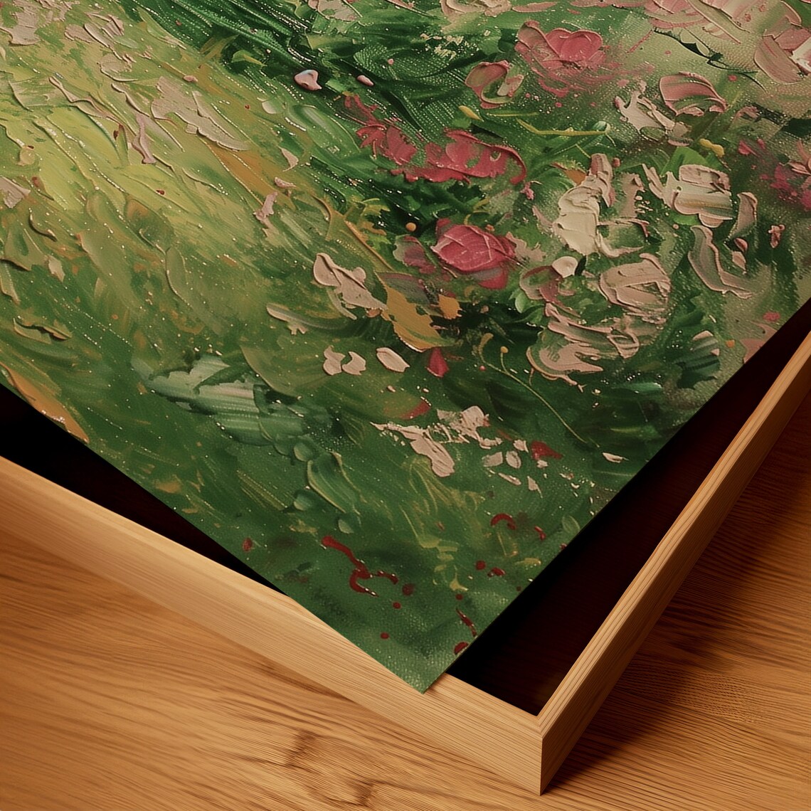 Pink Rose Garden Path Impressionist Floral Landscape Oil Painting Poster - Image 3