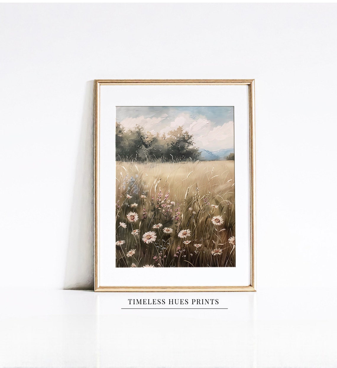 Vintage Meadow Wildflowers Painting Floral Oil Painting Serene Field Grassland Landscape Farmhouse Neutral Wall Art Decor
