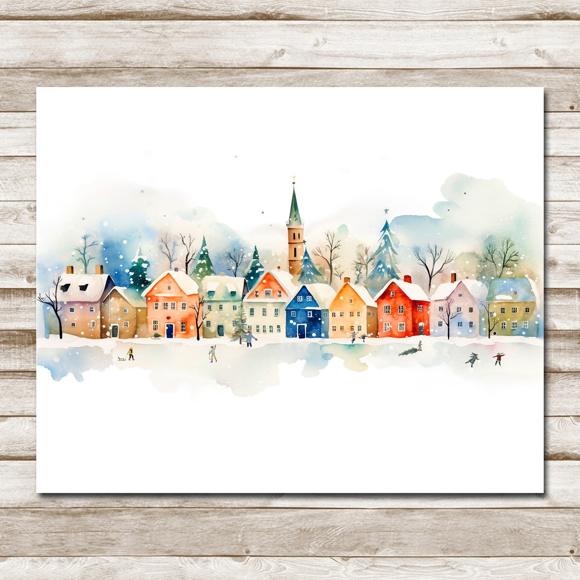 Winter Village Wall Art 5x7 8x10 11x14 16x20 Christmas Home Decor Winter Holiday Town Country Christmas Sign Diy Seasonal Decor - Image 4