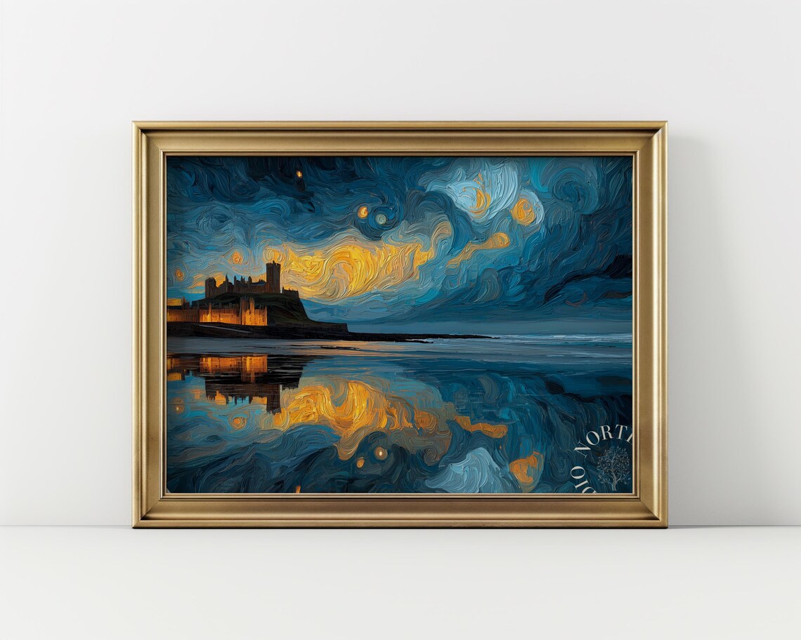 Rustic Castle Beach At Night, Vintage Seascape