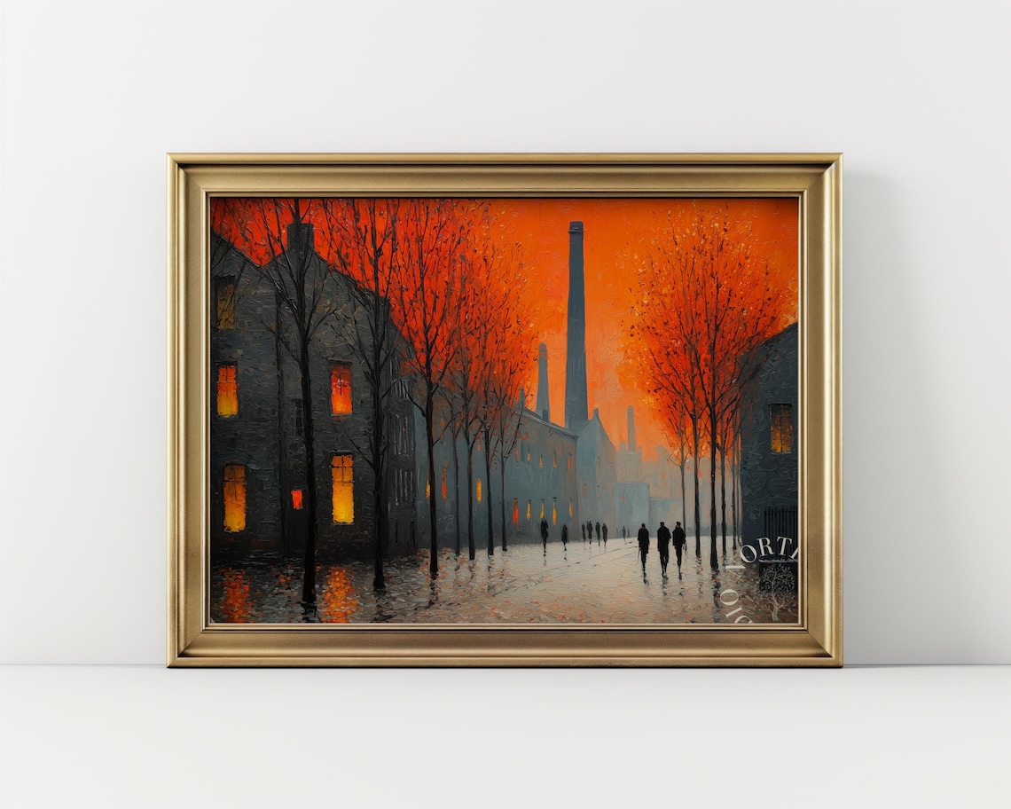 Industrial Night Scene Vintage Urban Landscape Art Print