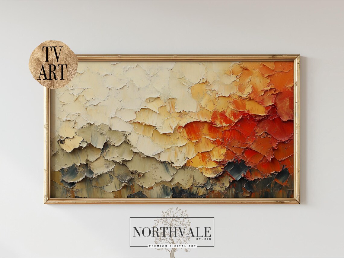 Earthy Abstract Palette Knife Art Rust Red Cream Layered Texture Poster