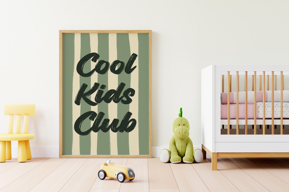 Cool Kids Club Brush Script Striped Kids Playroom Art Poster - Image 3