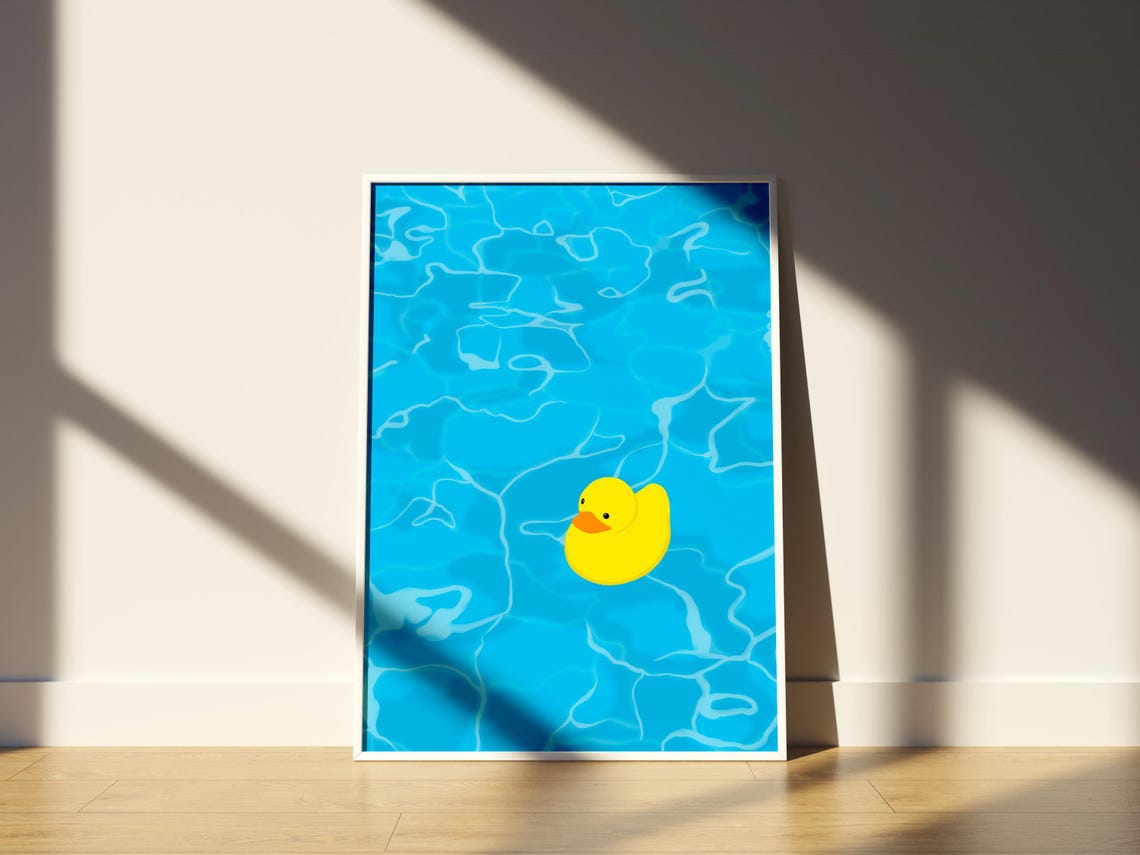 Rubber Duck Floating in Bright Blue Pool Water Summer Art Print - Image 3