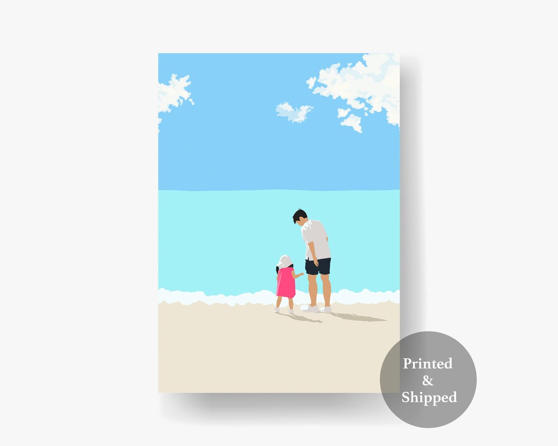 Father and Daughter Holding Hands on Beach Turquoise Sea Wall Art - Image 6