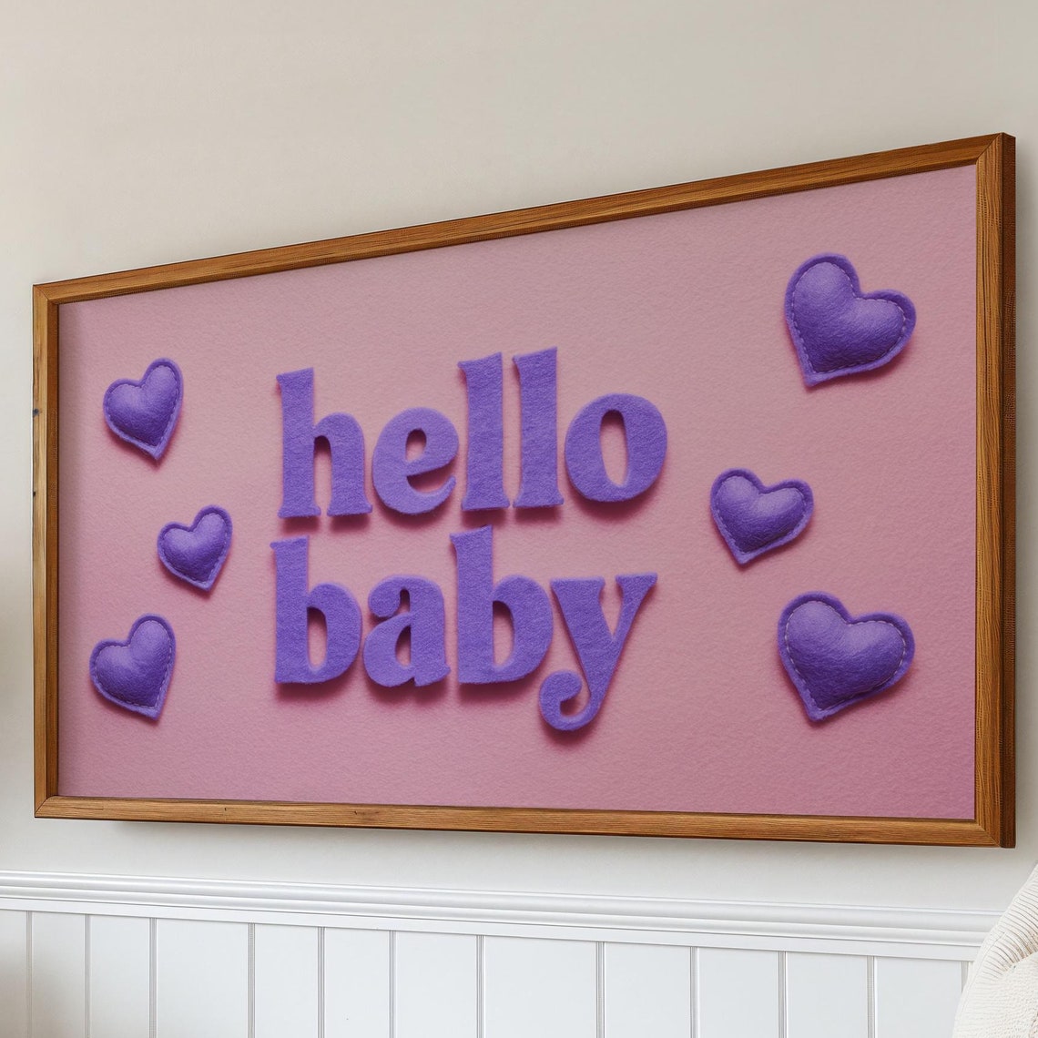 Hello Baby Purple Felt Letters Hearts Pink Nursery Baby Shower Poster - Image 3