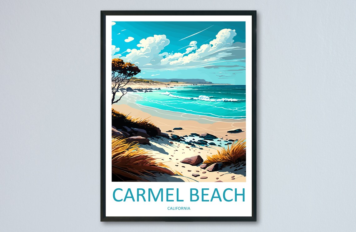 Carmel Beach Travel Poster, California Wall Decor