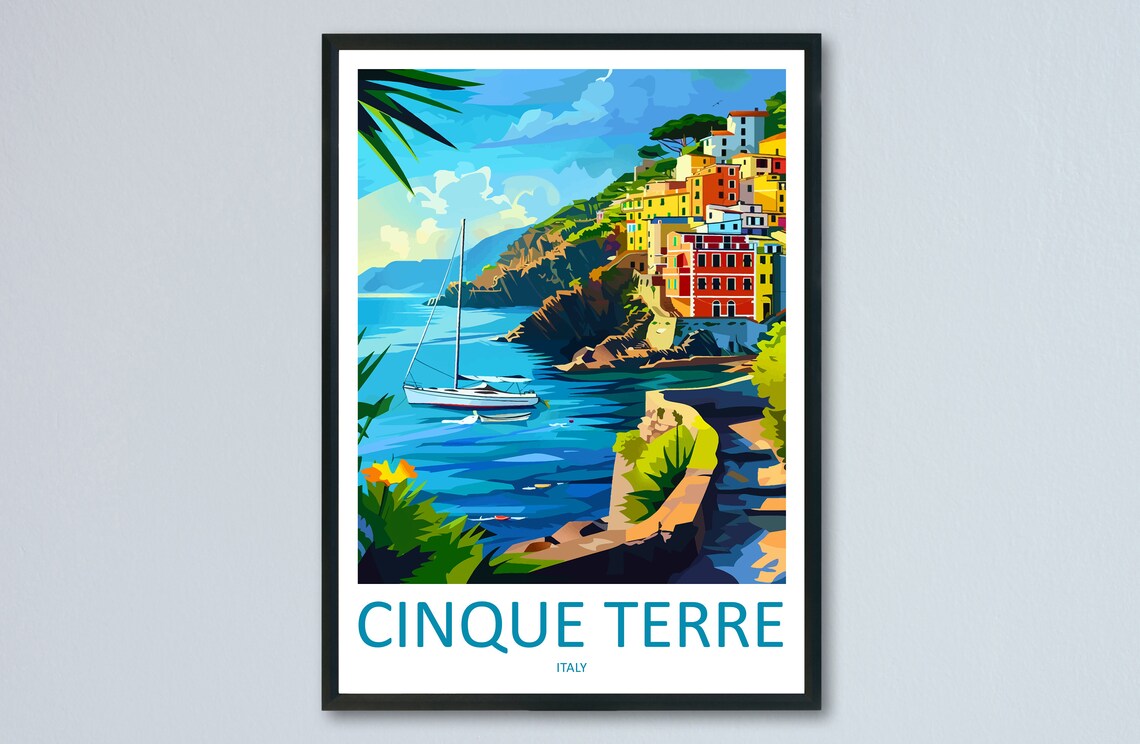 Cinque Terre Italy Travel Poster, Wall Art Print